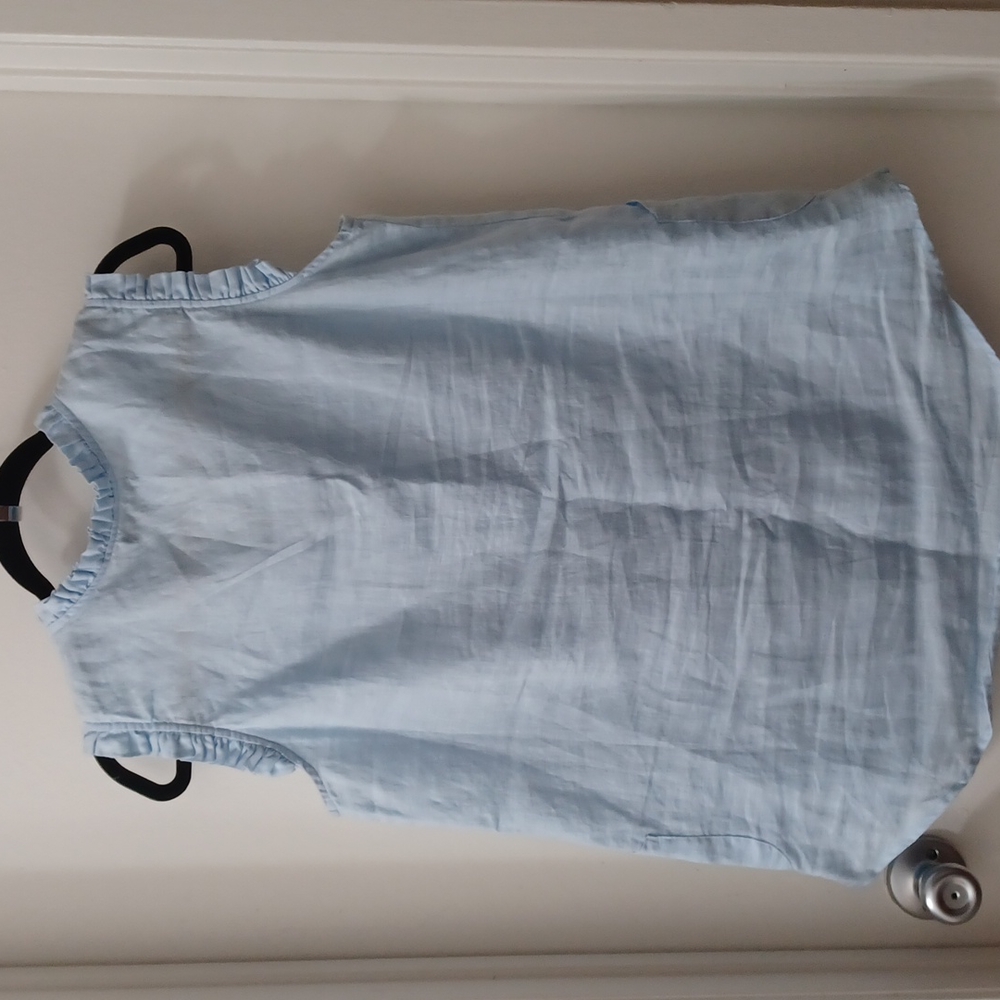 For Cynthia 100% linen light blue ruffled sleeveless blouse/ Med - Picture 4 of 4